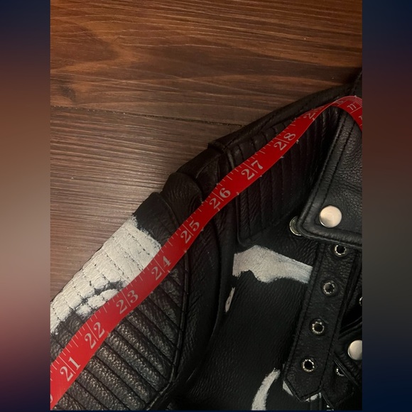 Burberry Prorsum hand painted Skeleton Moto Jacket. Black Leather, mens 38 - Picture 7 of 8